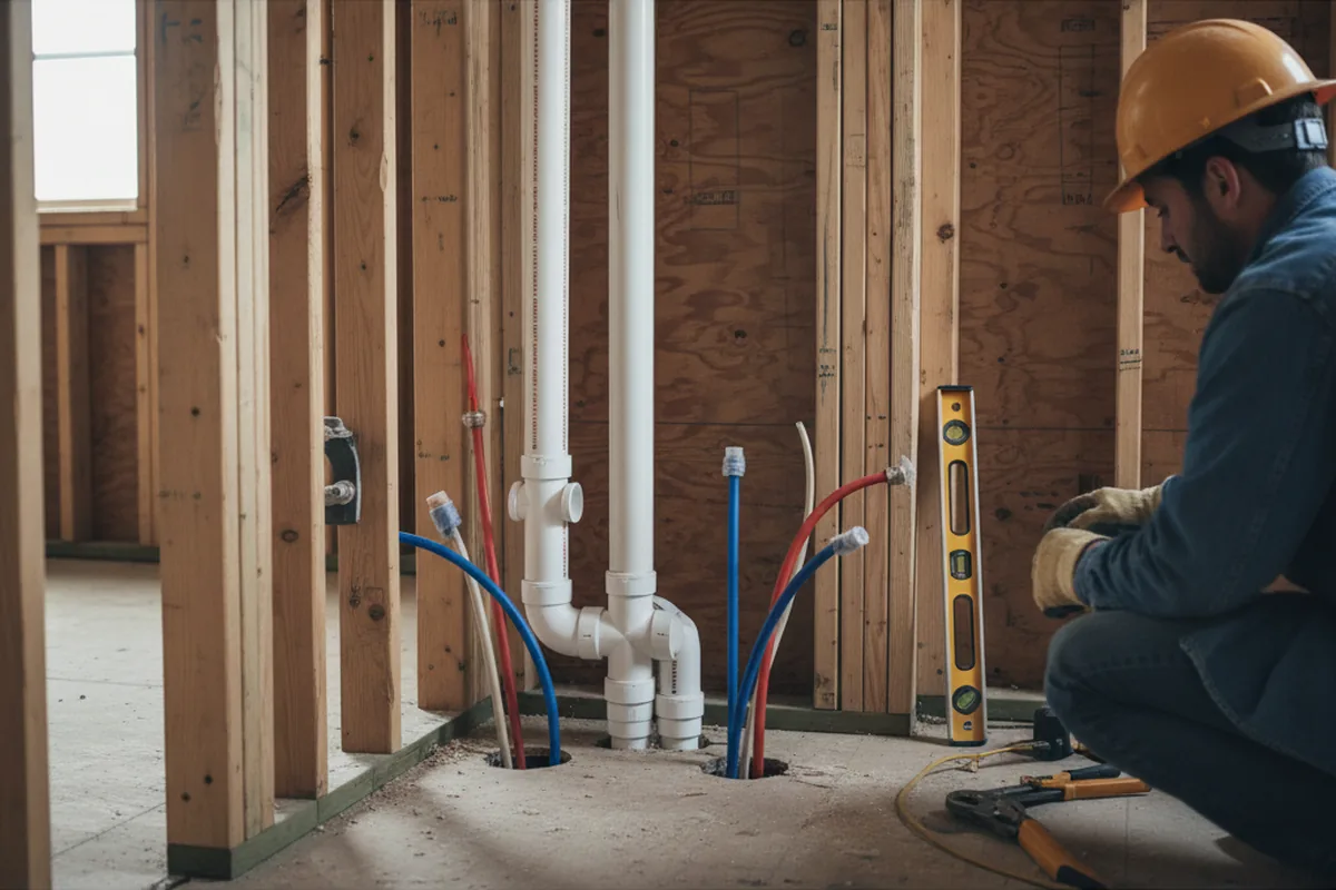 Drain and supply rough-in during Sump Pump Repair in Jeremiah